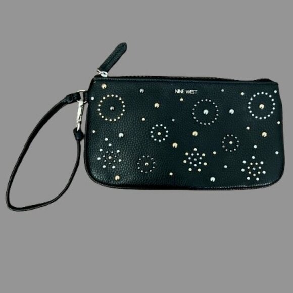 Nine West Handbags - 🖤 Nine West Black Studded Wristlet Clutch - Cosmic Pattern